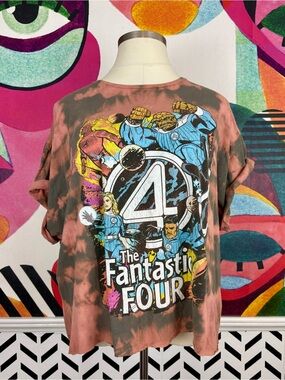 Marvel Fantastic Four Bleached Tie-Dyed Cropped Tee